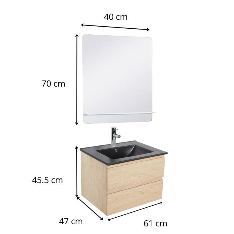 Ensemble meuble simple vasque 60 cm + robinet PIXE + miroir SORRENTO