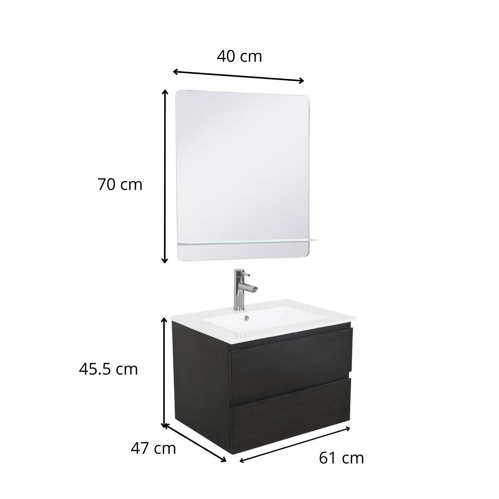 Ensemble meuble simple vasque 60 cm + robinet PIXE + miroir SORRENTO