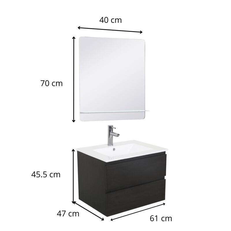 Ensemble meuble simple vasque 60 cm + robinet PIXE + miroir SORRENTO