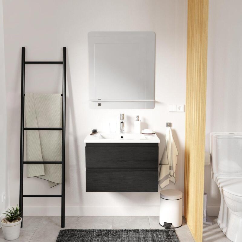 Ensemble meuble simple vasque 60 cm + robinet PIXE + miroir SORRENTO