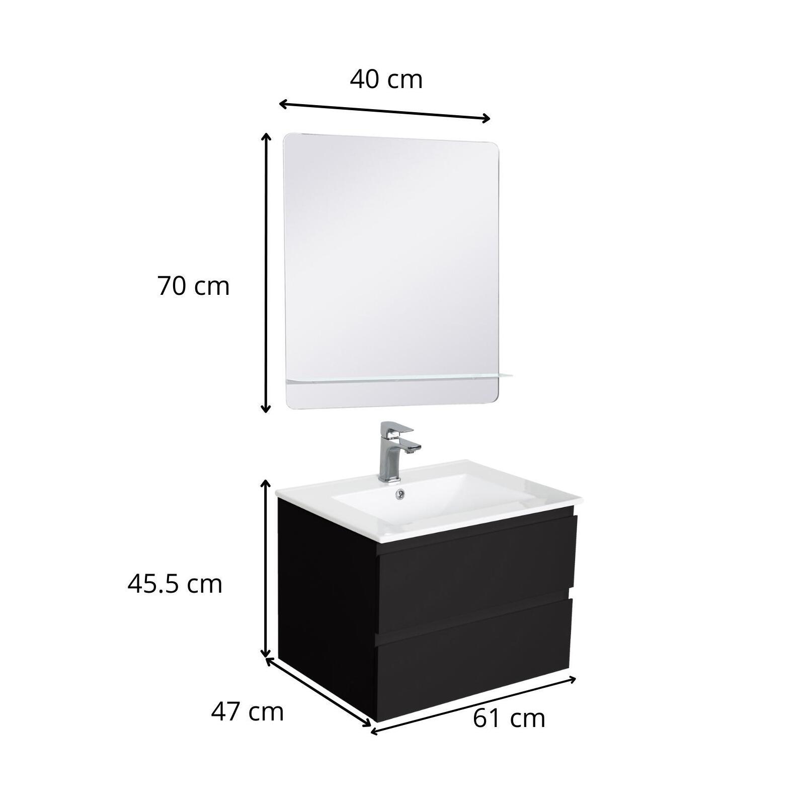 Ensemble meuble simple vasque 60 cm + robinet PIXE + miroir SORRENTO