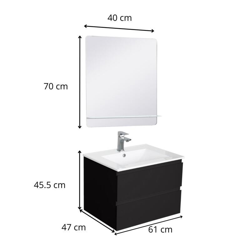 Ensemble meuble simple vasque 60 cm + robinet PIXE + miroir SORRENTO
