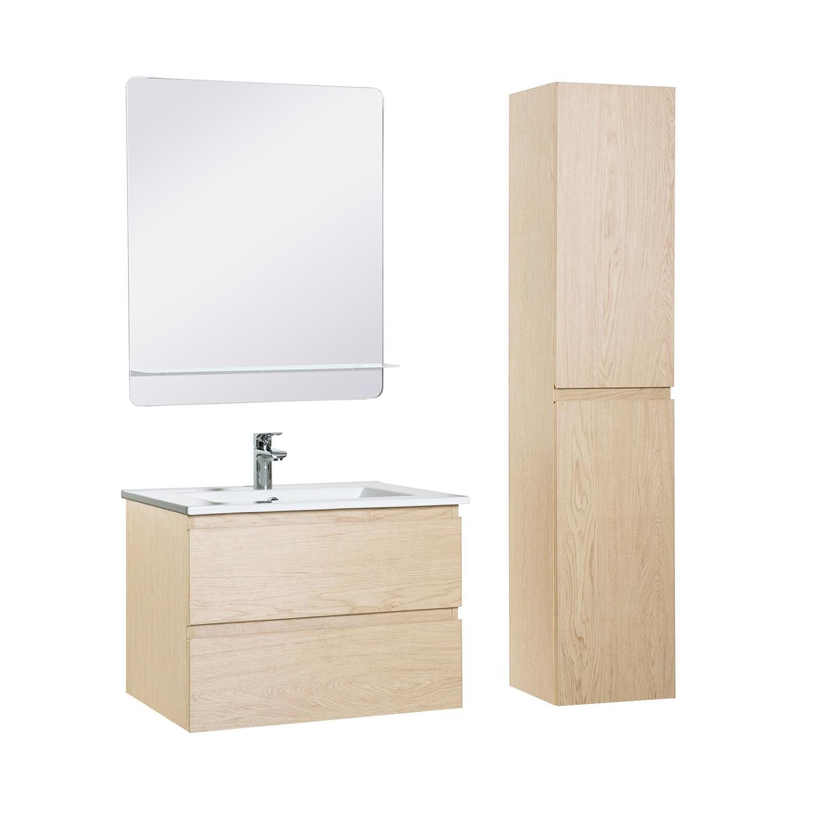 Ensemble meuble simple vasque 60 cm + robinet PIXE + miroir SORRENTO + Colonne SORRENTO