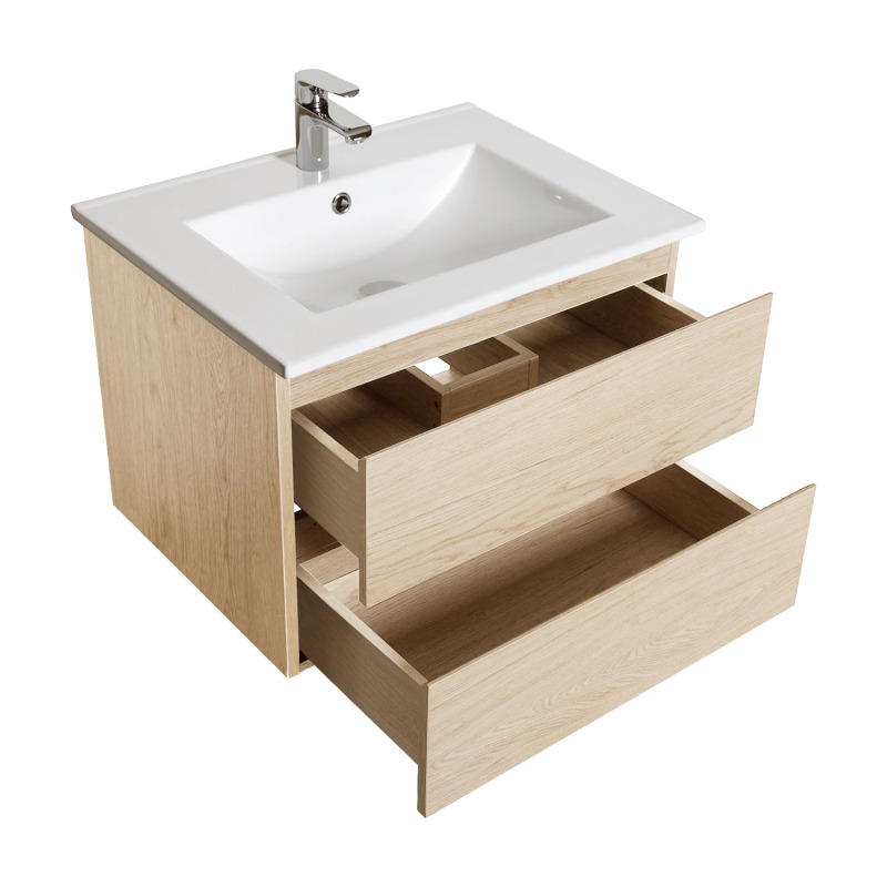 Ensemble meuble simple vasque 60 cm + robinet PIXE + miroir SORRENTO + Colonne SORRENTO