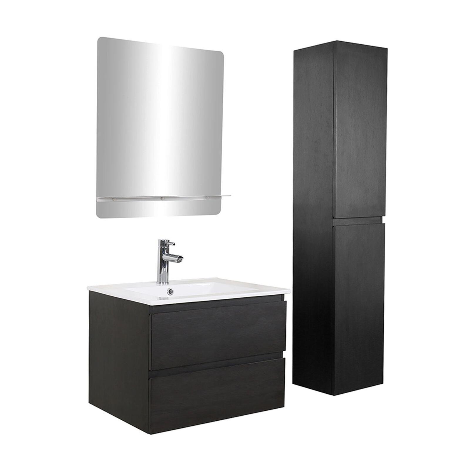 Ensemble meuble simple vasque 60 cm + robinet PIXE + miroir SORRENTO + Colonne SORRENTO