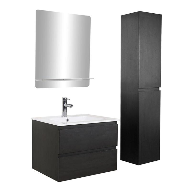 Ensemble meuble simple vasque 60 cm + robinet PIXE + miroir SORRENTO + Colonne SORRENTO