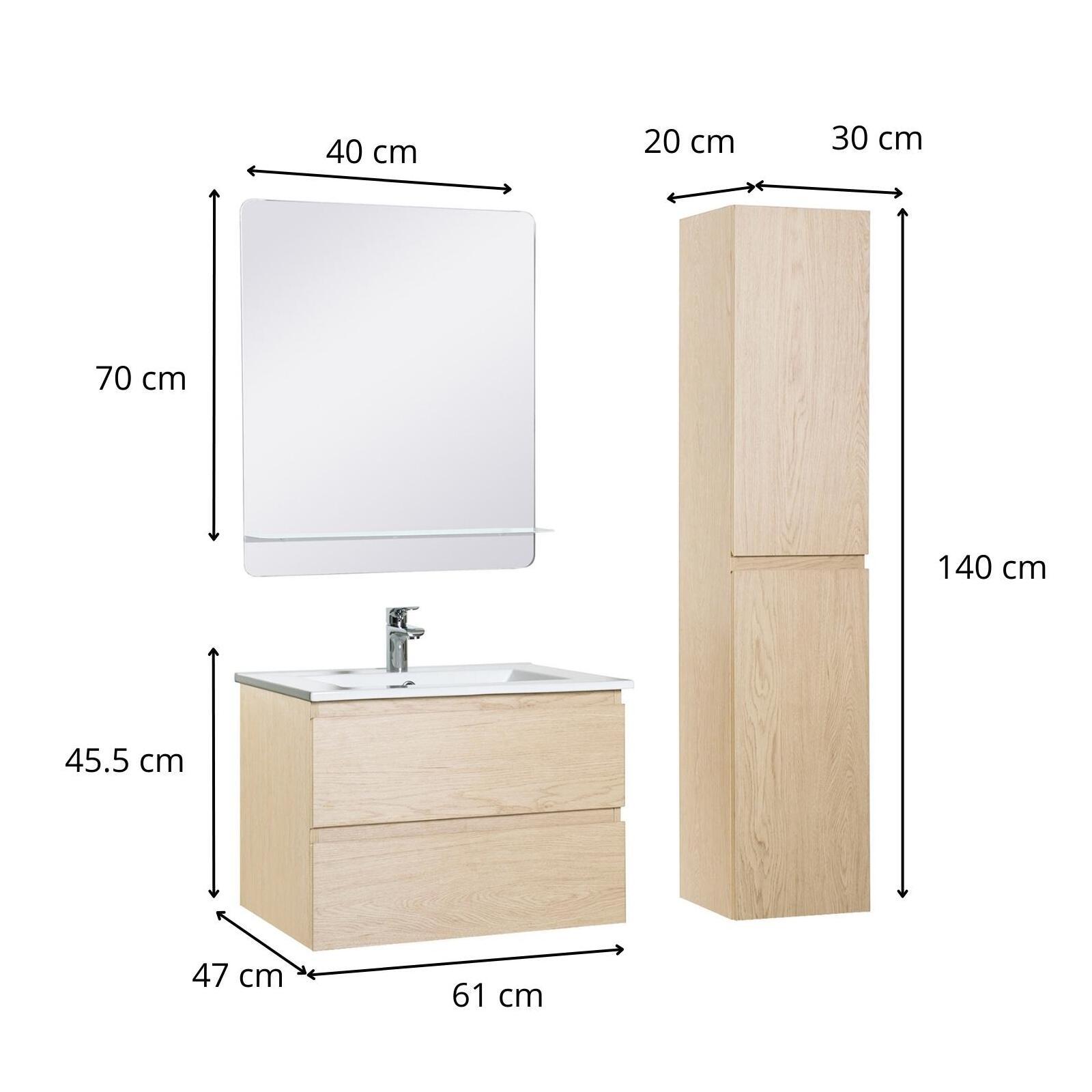 Ensemble meuble simple vasque 60 cm + robinet PIXE + miroir SORRENTO + Colonne SORRENTO