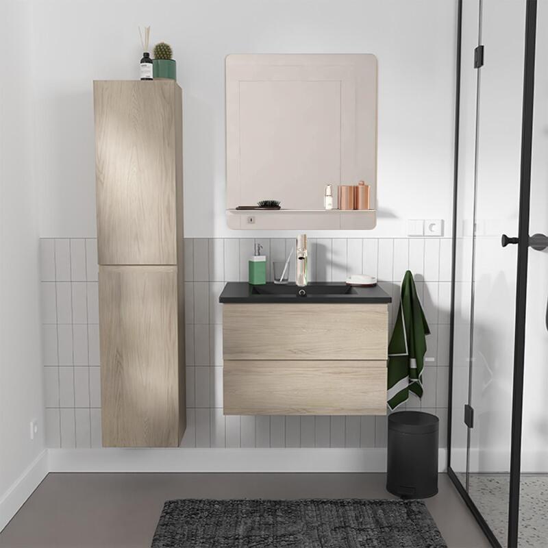 Ensemble meuble simple vasque 60 cm + robinet PIXE + miroir SORRENTO + Colonne SORRENTO