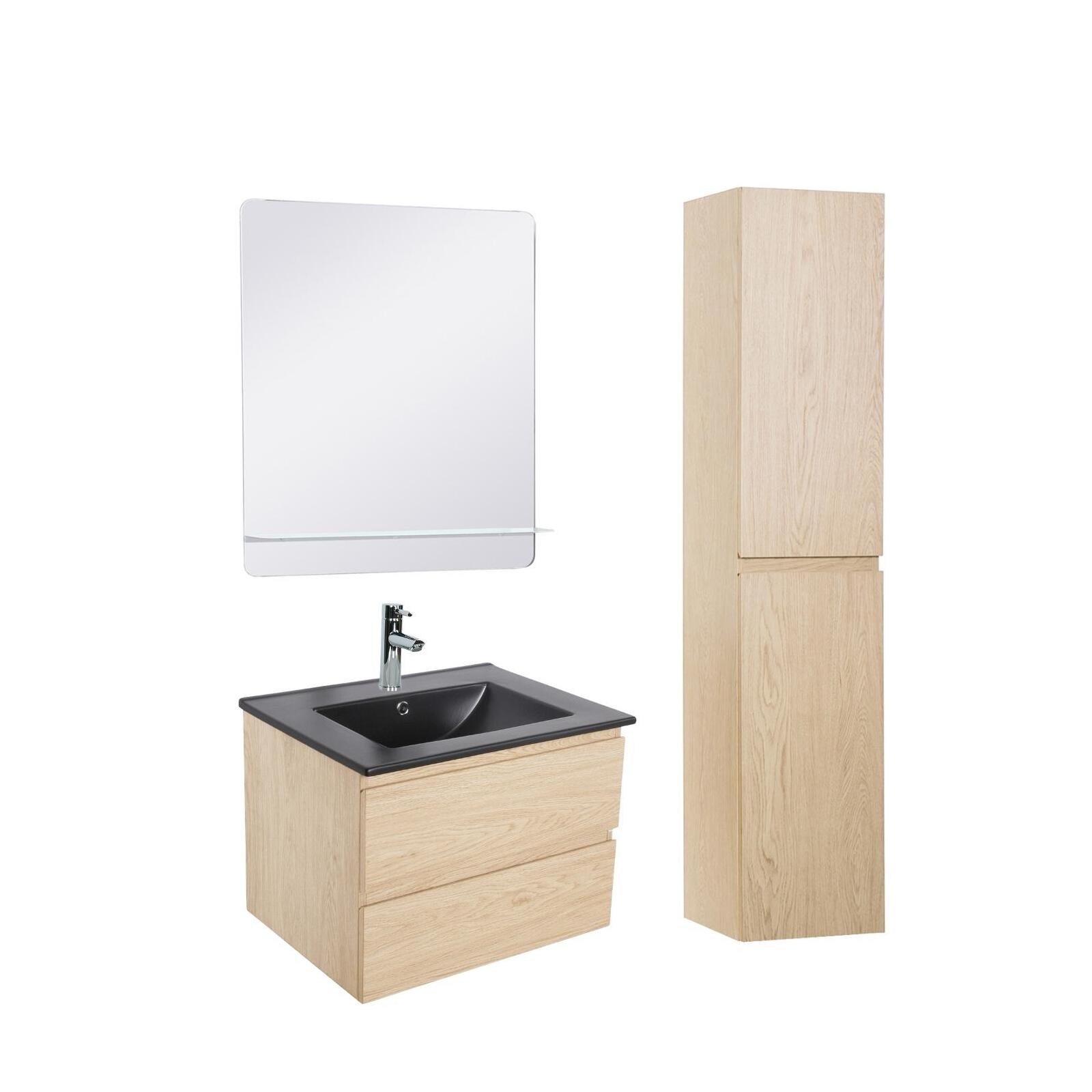 Ensemble meuble simple vasque 60 cm + robinet PIXE + miroir SORRENTO + Colonne SORRENTO