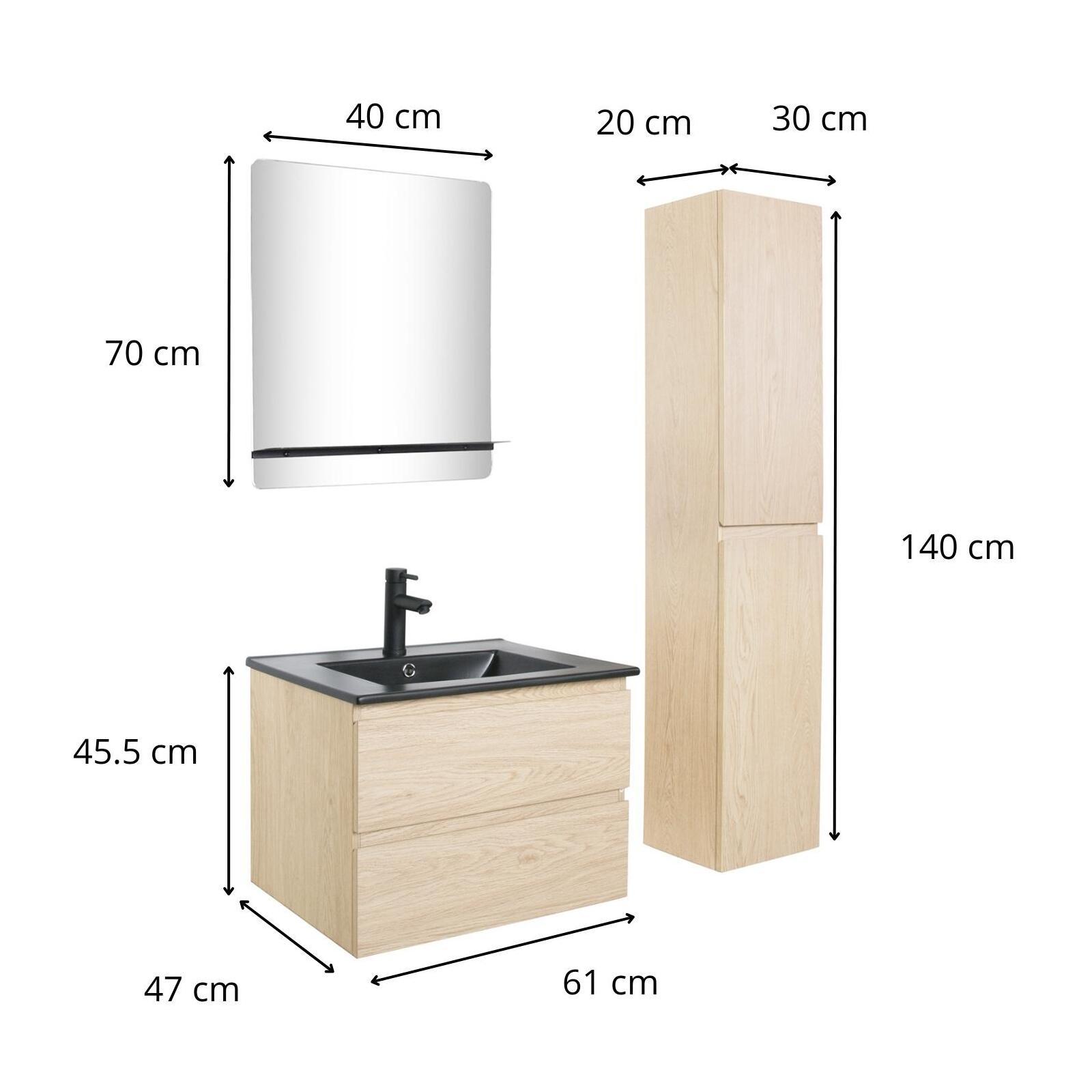 Ensemble meuble simple vasque 60 cm + robinet PIXE + miroir SORRENTO + Colonne SORRENTO