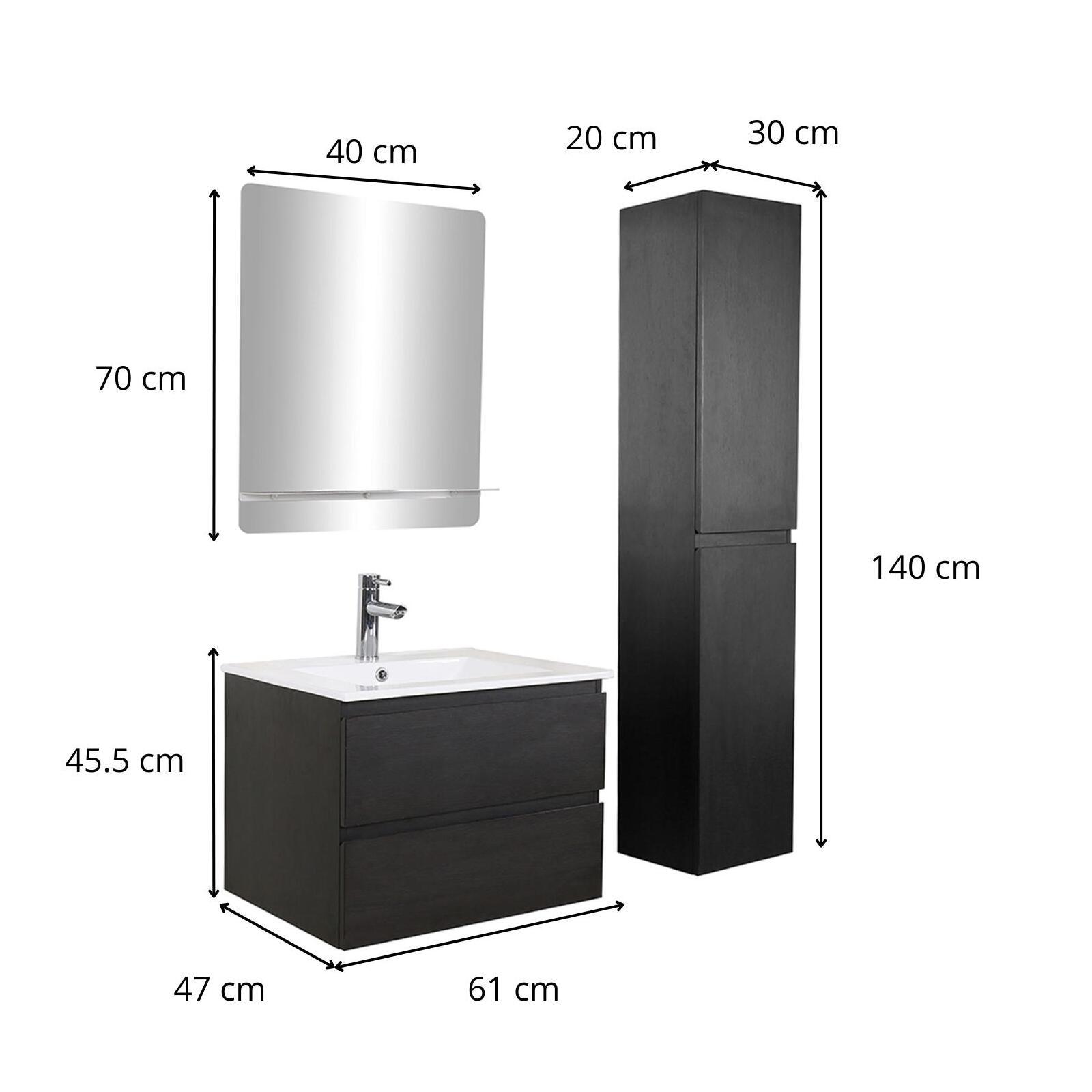 Ensemble meuble simple vasque 60 cm + robinet PIXE + miroir SORRENTO + Colonne SORRENTO