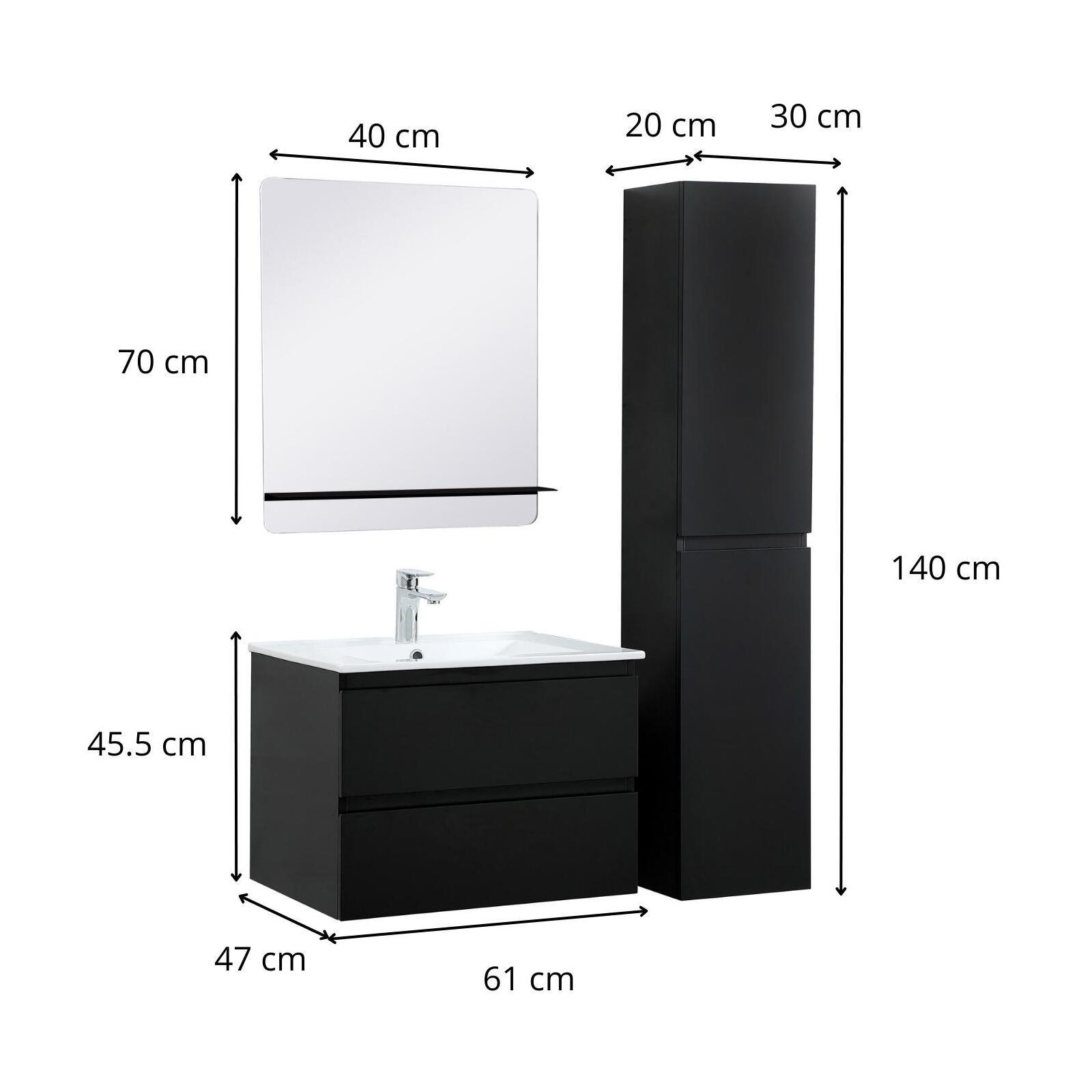 Ensemble meuble simple vasque 60 cm + robinet PIXE + miroir SORRENTO + Colonne SORRENTO