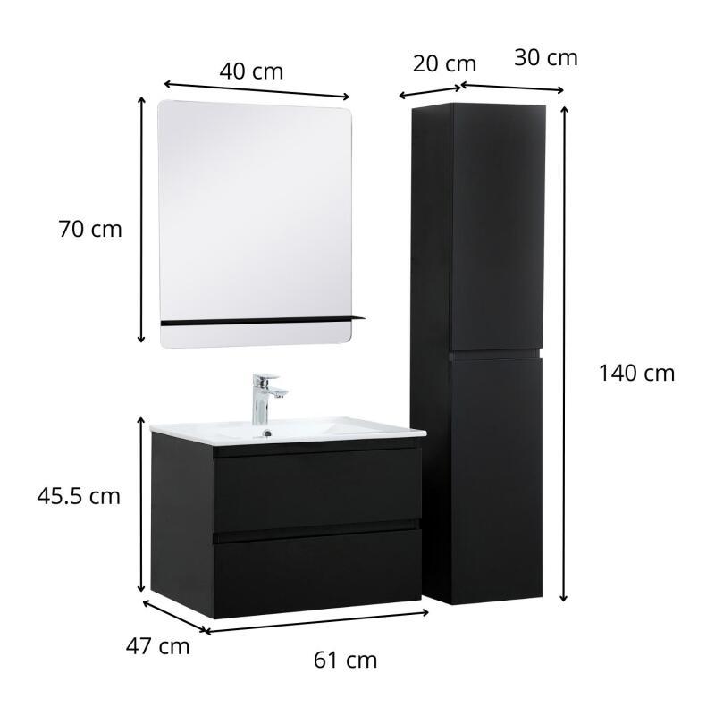 Ensemble meuble simple vasque 60 cm + robinet PIXE + miroir SORRENTO + Colonne SORRENTO