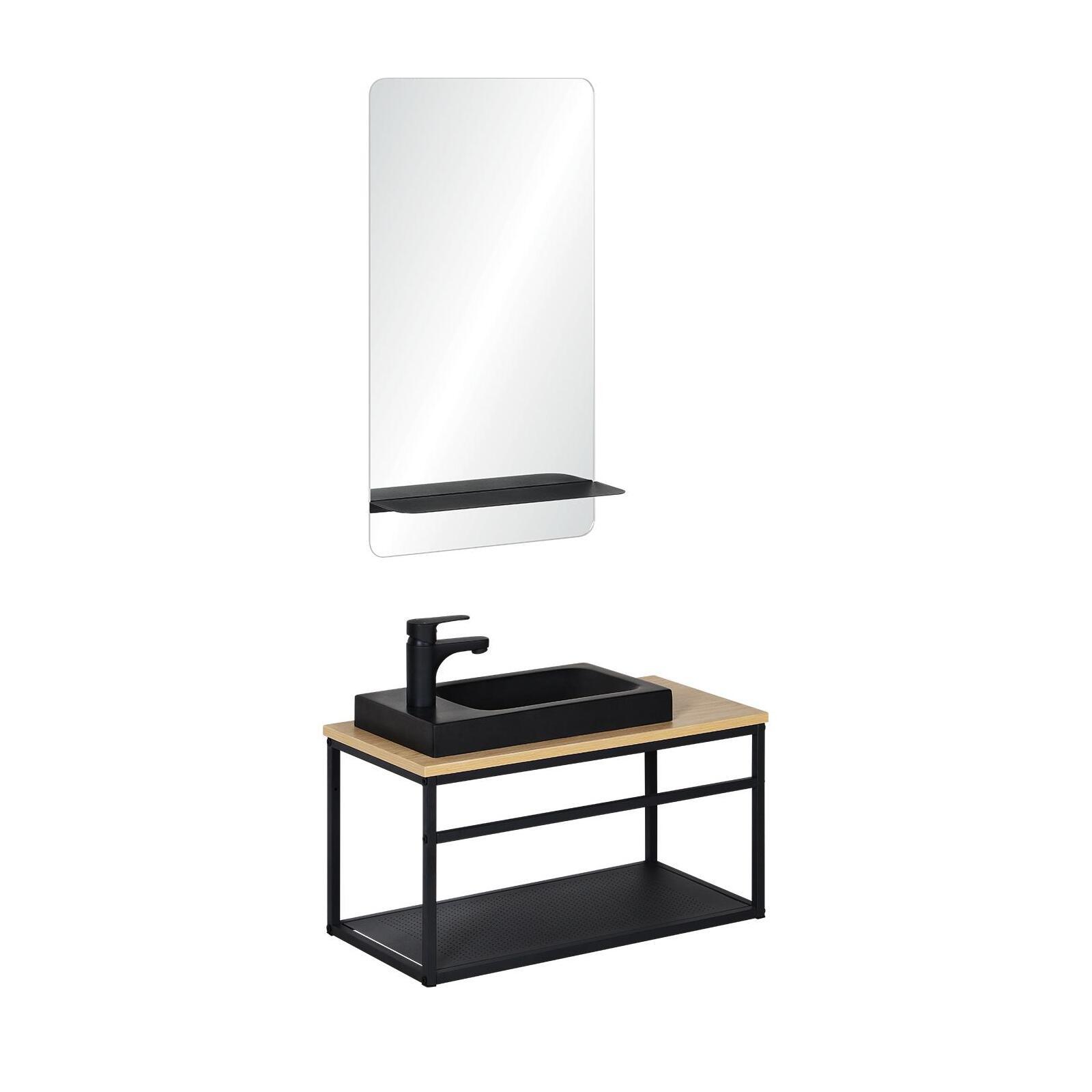 Ensemble lave-mains grande largeur avec miroir 60cm