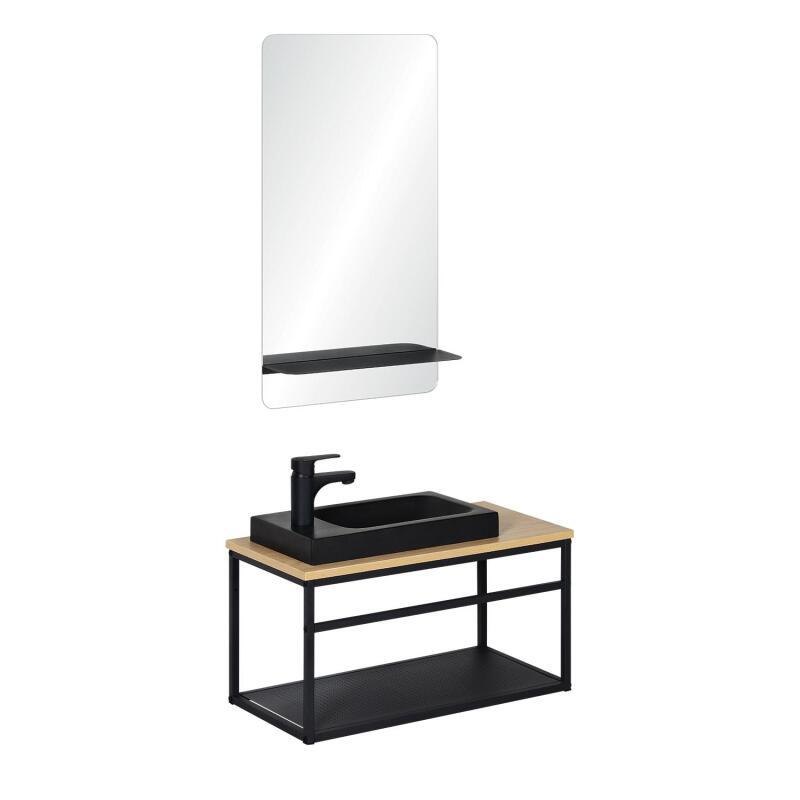 Ensemble lave-mains grande largeur avec miroir 60cm