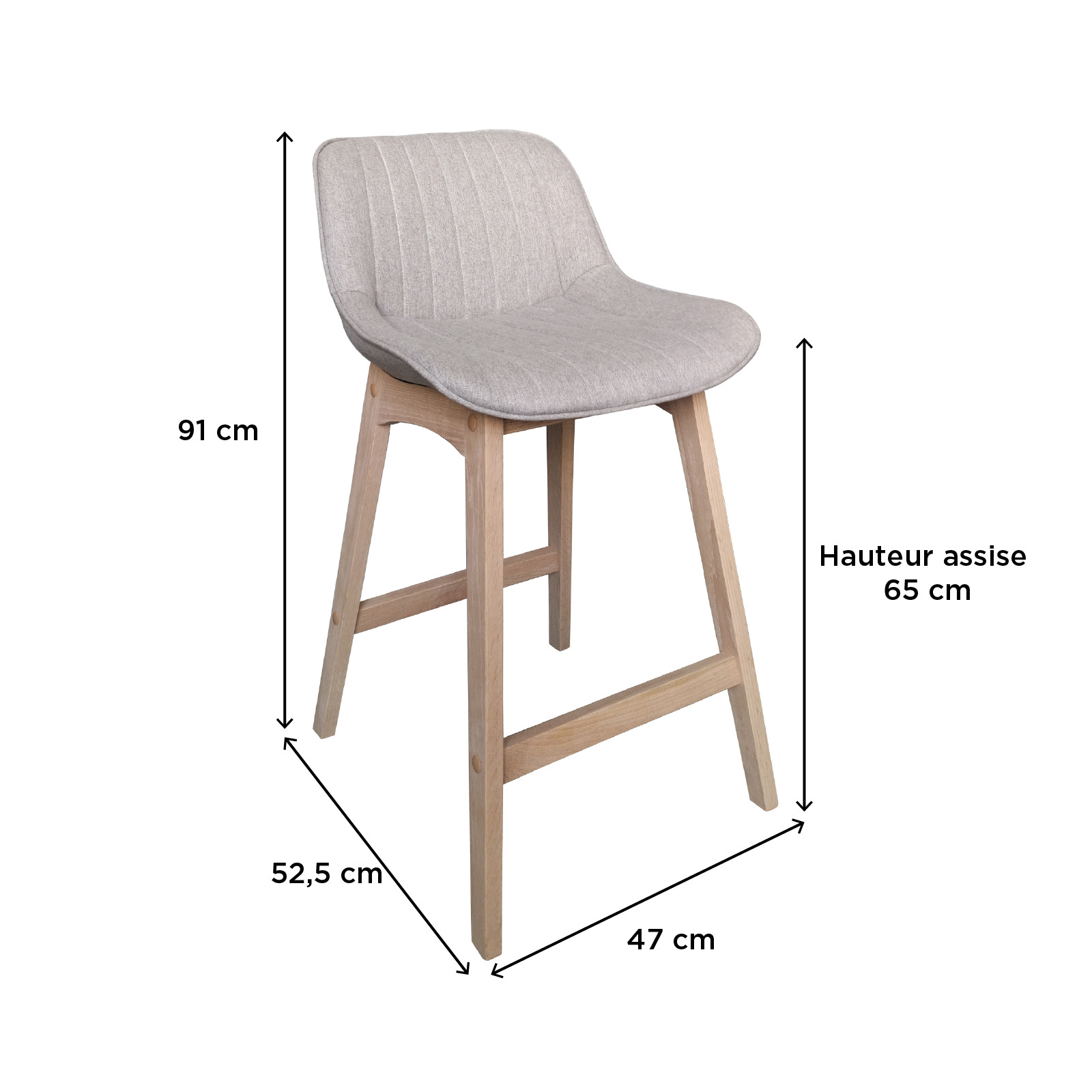 Lot de chaises d'îlot et bar en chêne et assise tissu H65cm