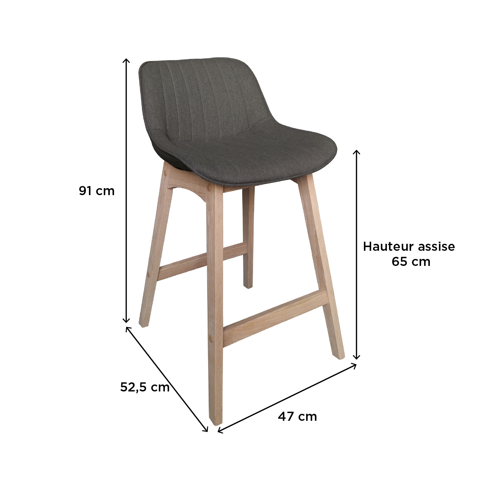 Lot de chaises d'îlot et bar en chêne et assise tissu H65cm