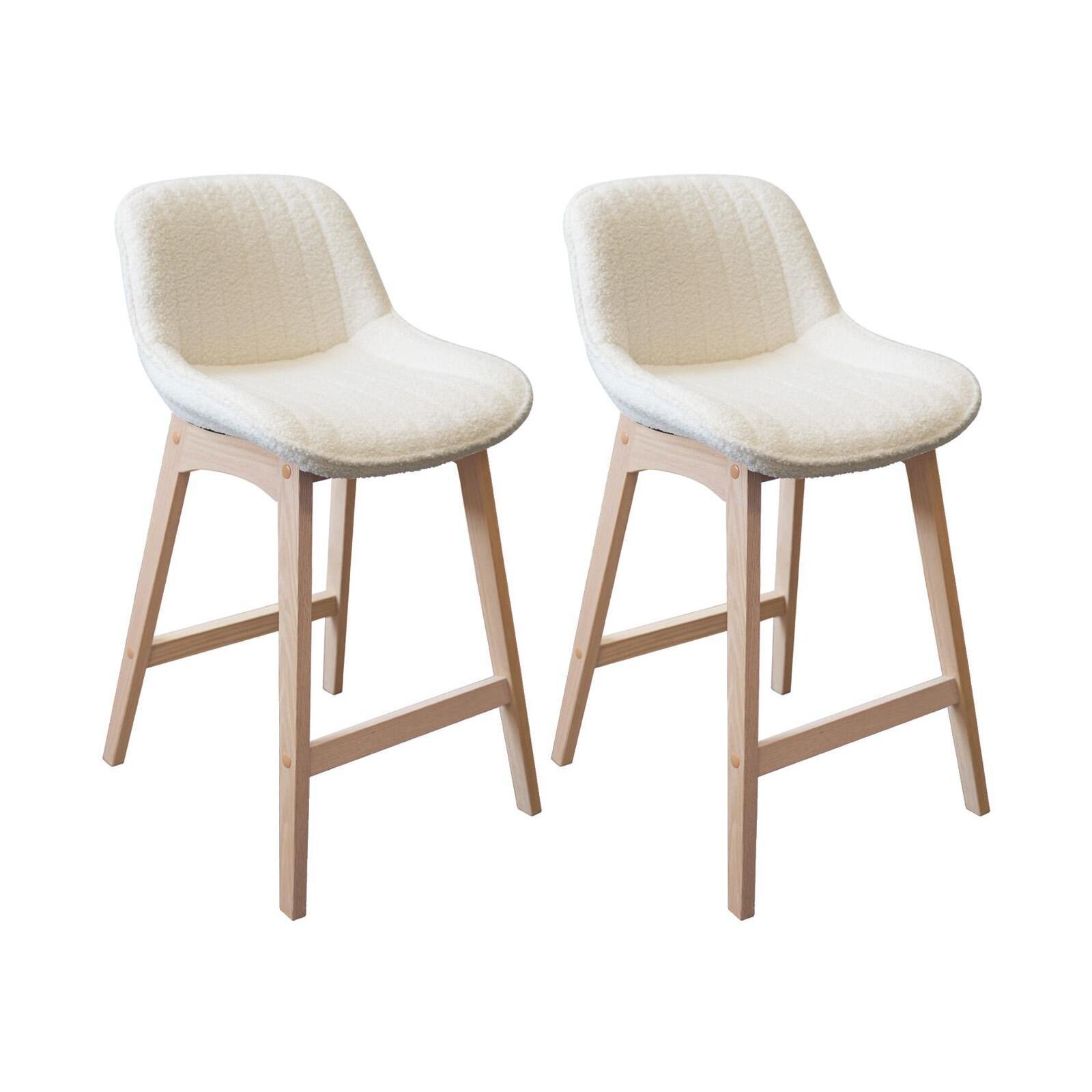 Lot de chaises d'îlot et bar en chêne et assise tissu bouclette H65cm