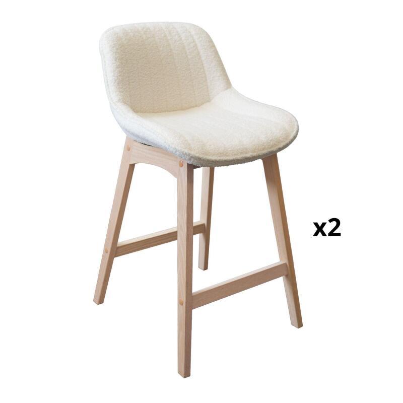 Lot de chaises d'îlot et bar en chêne et assise tissu bouclette H65cm