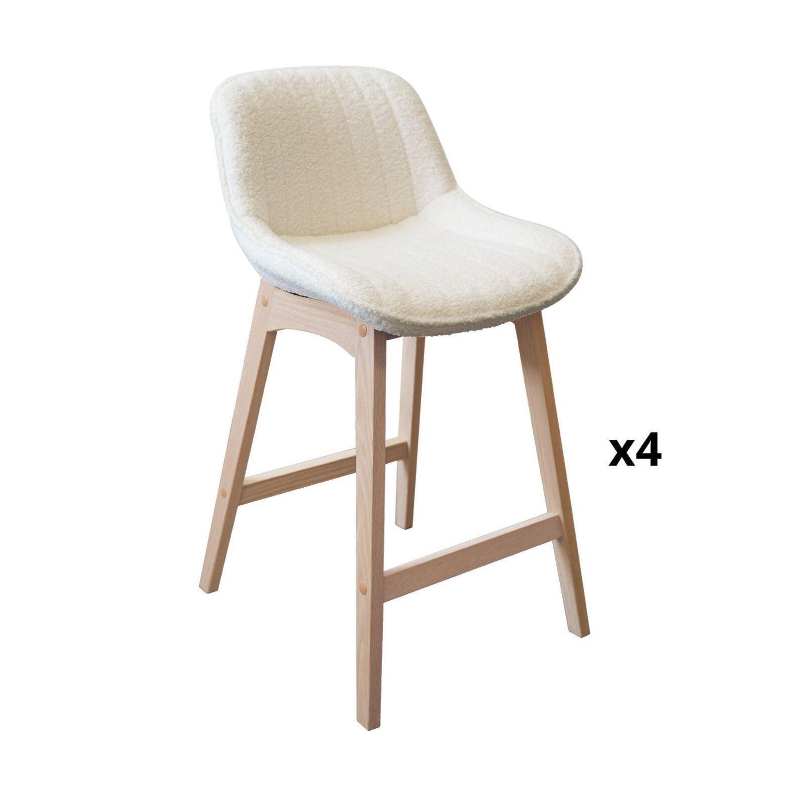 Lot de chaises d'îlot et bar en chêne et assise tissu bouclette H65cm