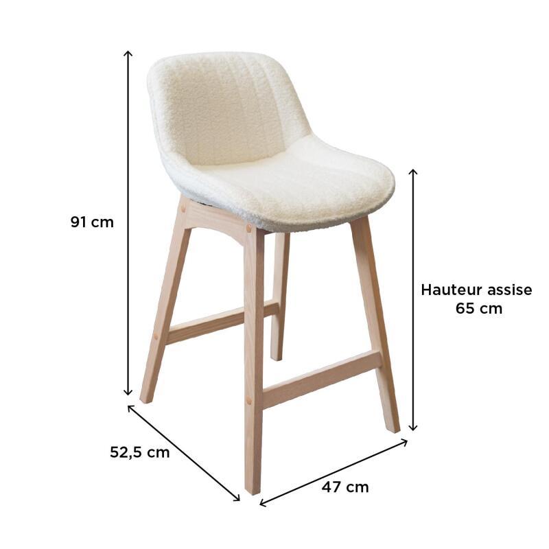 Lot de chaises d'îlot et bar en chêne et assise tissu bouclette H65cm