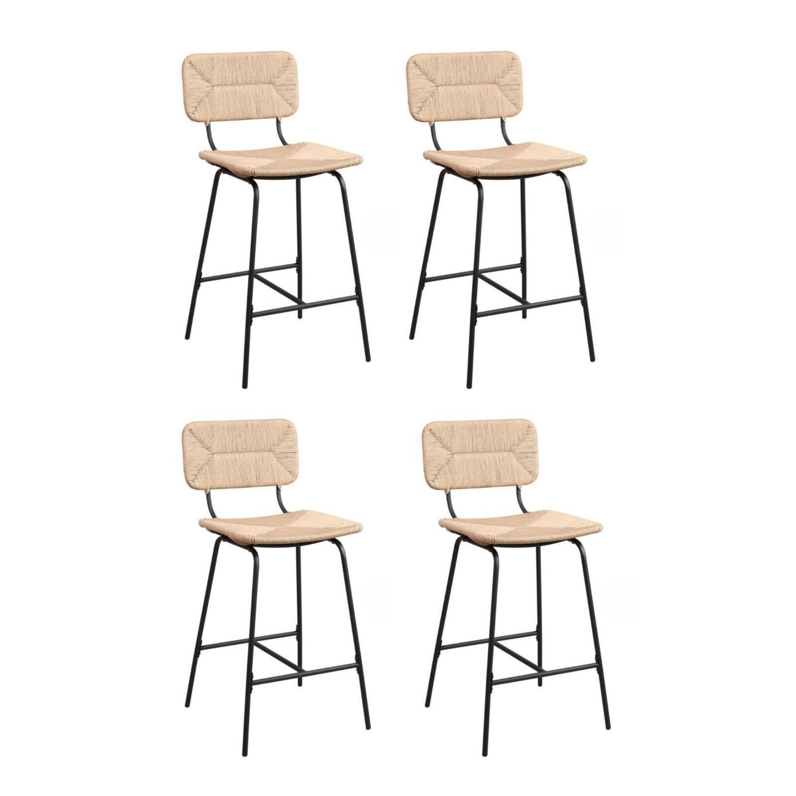 Lot de tabourets de bar et d'ilot en métal et assise rotin H65cm