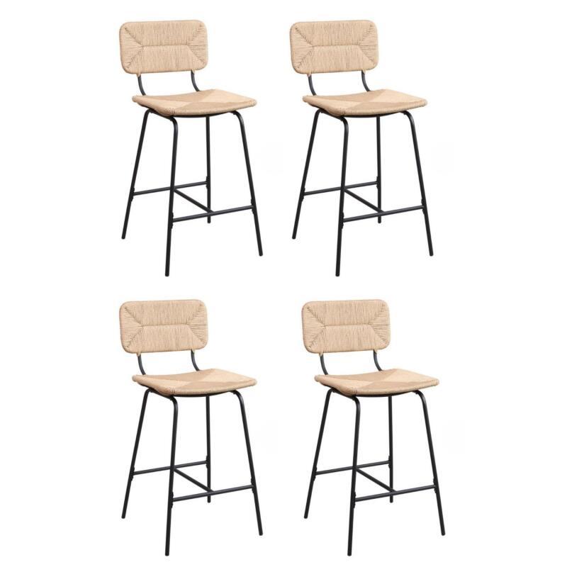 Lot de tabourets de bar et d'ilot en métal et assise rotin H65cm