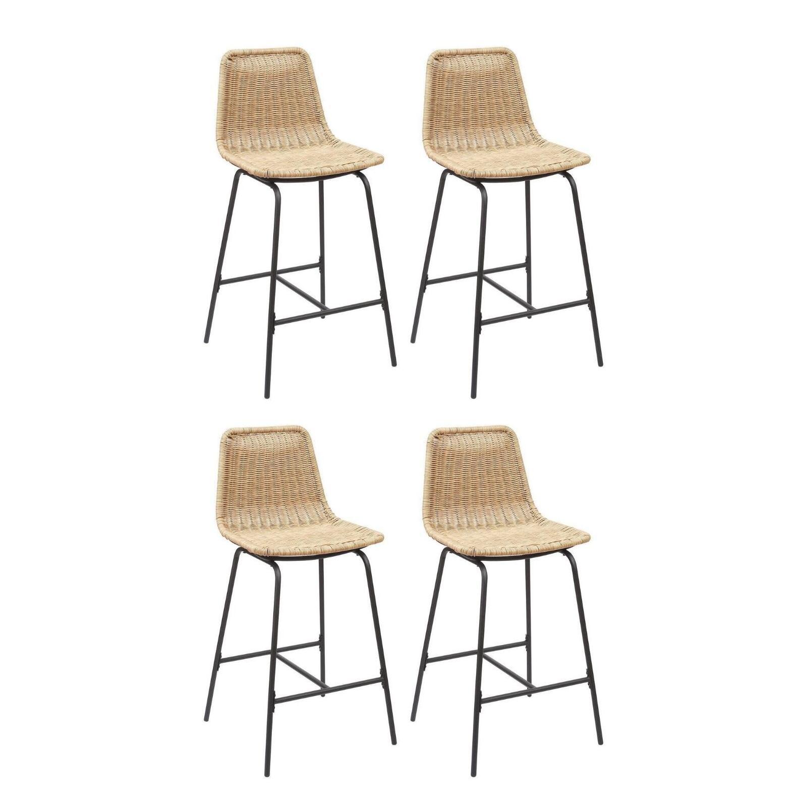 Lot de tabourets de bar et d'ilot en métal avec assise en rotin H65cm
