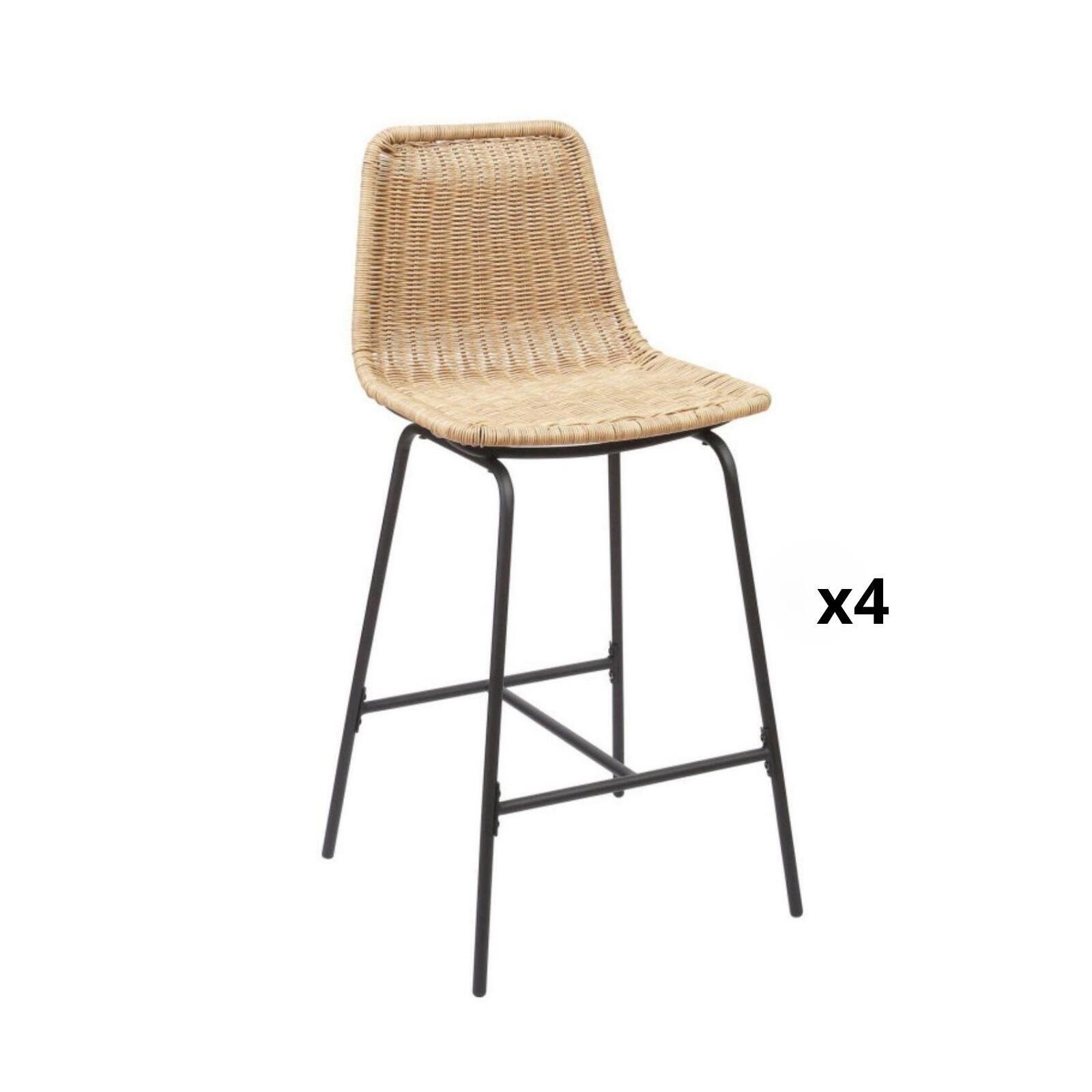 Lot de tabourets de bar et d'ilot en métal avec assise en rotin H65cm