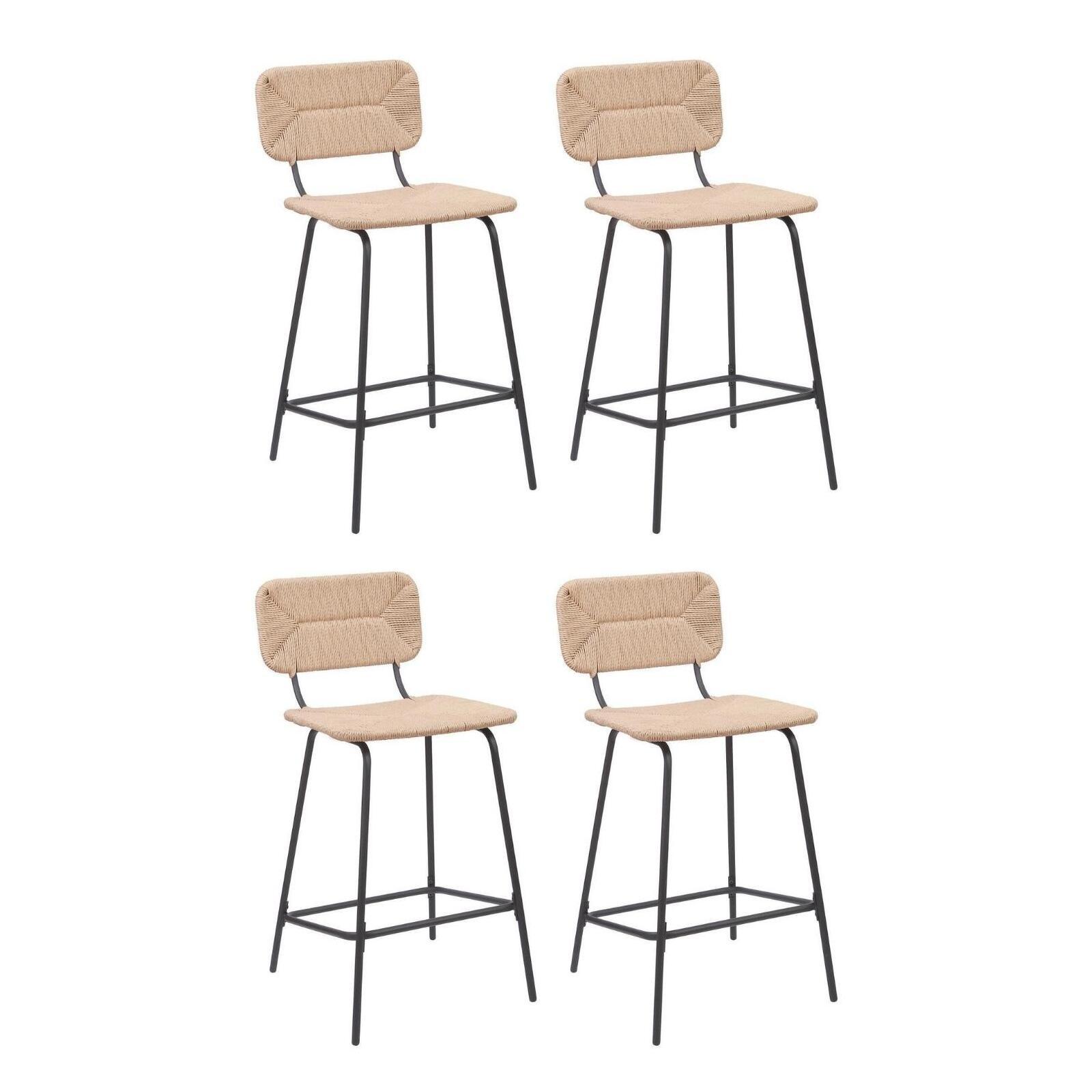 Lot de tabourets d'ilot et bar en métal et assise rotin H65cm
