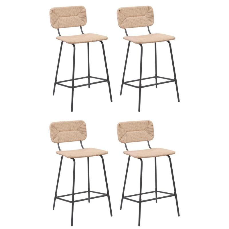 Lot de tabourets d'ilot et bar en métal et assise rotin H65cm
