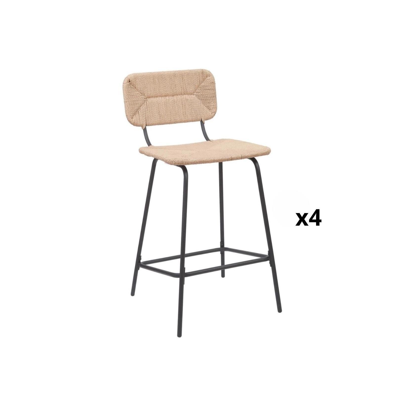 Lot de tabourets d'ilot et bar en métal et assise rotin H65cm