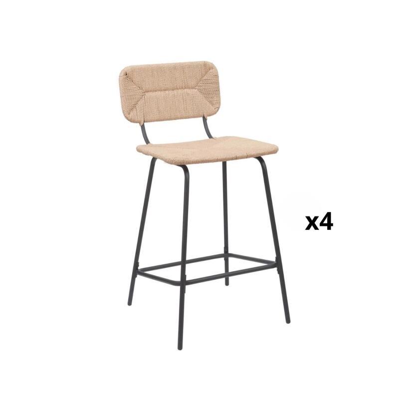Lot de tabourets d'ilot et bar en métal et assise rotin H65cm