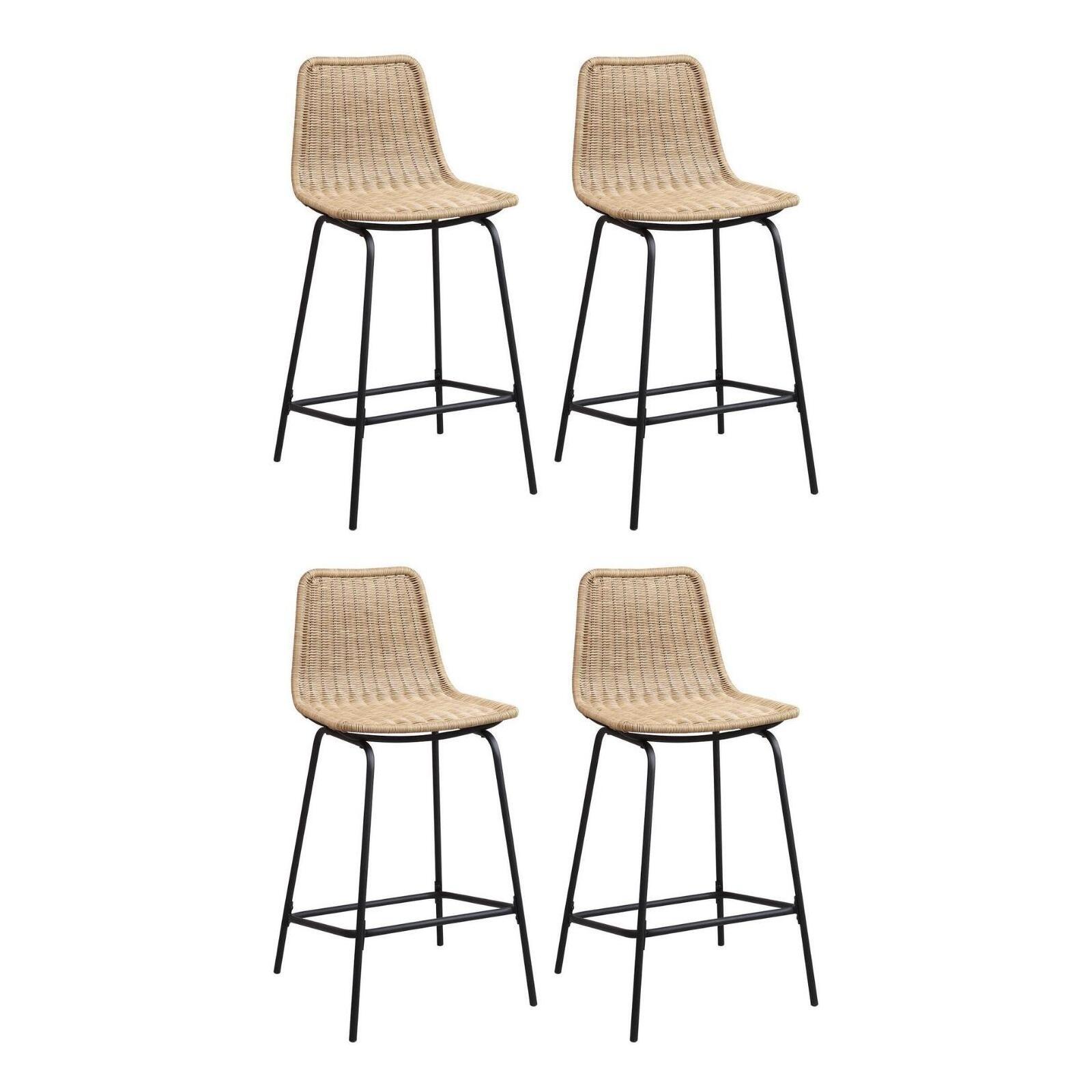 Lot de tabourets d'ilot et bar en métal et assise en rotin H65cm