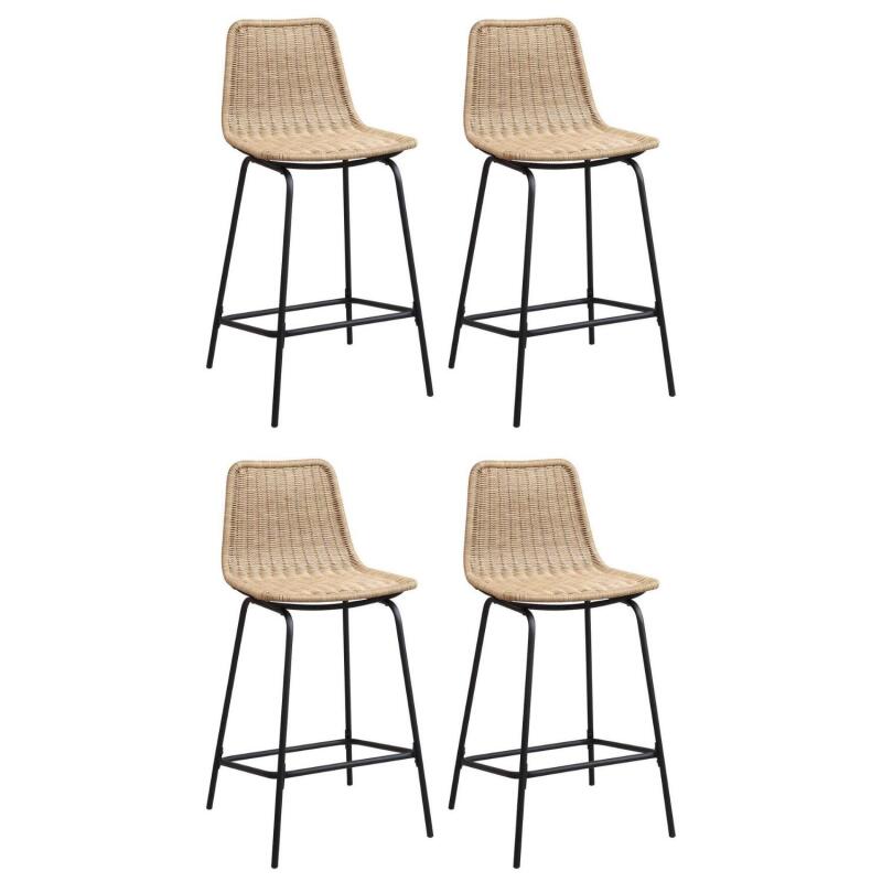 Lot de tabourets d'ilot et bar en métal et assise en rotin H65cm