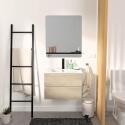Ensemble meuble simple vasque 60cm décor chêne + vasque noire + robinet + miroir