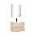 Ensemble meuble simple vasque 60cm décor chêne + vasque noire + robinet + miroir