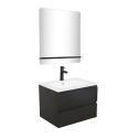 Ensemble meuble simple vasque 60cm décor chêne + vasque noire + robinet + miroir