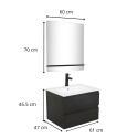 Ensemble meuble simple vasque 60cm décor chêne + vasque noire + robinet + miroir