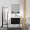 Ensemble meuble simple vasque 60cm décor chêne + vasque noire + robinet + miroir