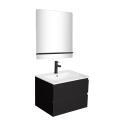 Ensemble meuble simple vasque 60cm décor chêne + vasque noire + robinet + miroir