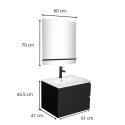 Ensemble meuble simple vasque 60cm décor chêne + vasque noire + robinet + miroir