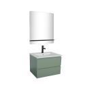 Ensemble meuble simple vasque 60cm décor chêne + vasque noire + robinet + miroir