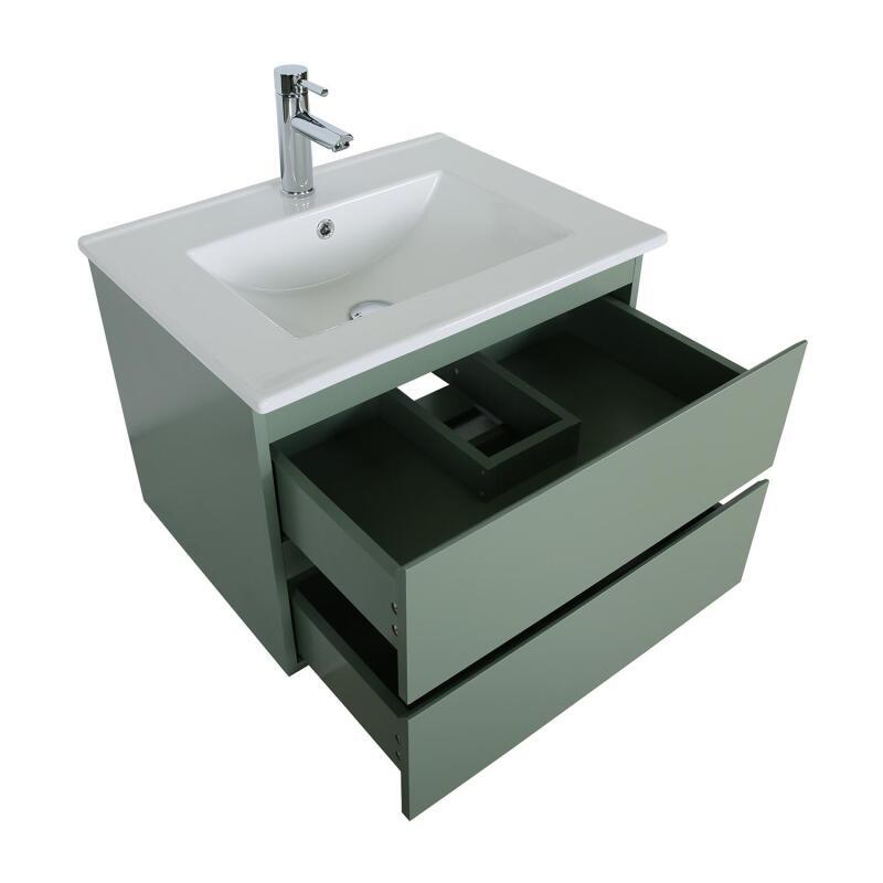 Ensemble meuble simple vasque 60cm décor chêne + vasque noire + robinet + miroir