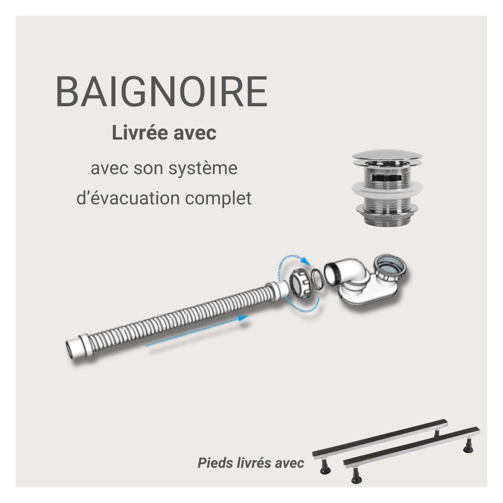 Baignoire acrylique murale blanche 170cm