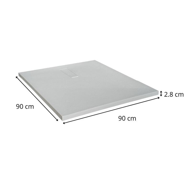 Receveur de douche aspect pierre extra-plat blanc - Bonde incluse