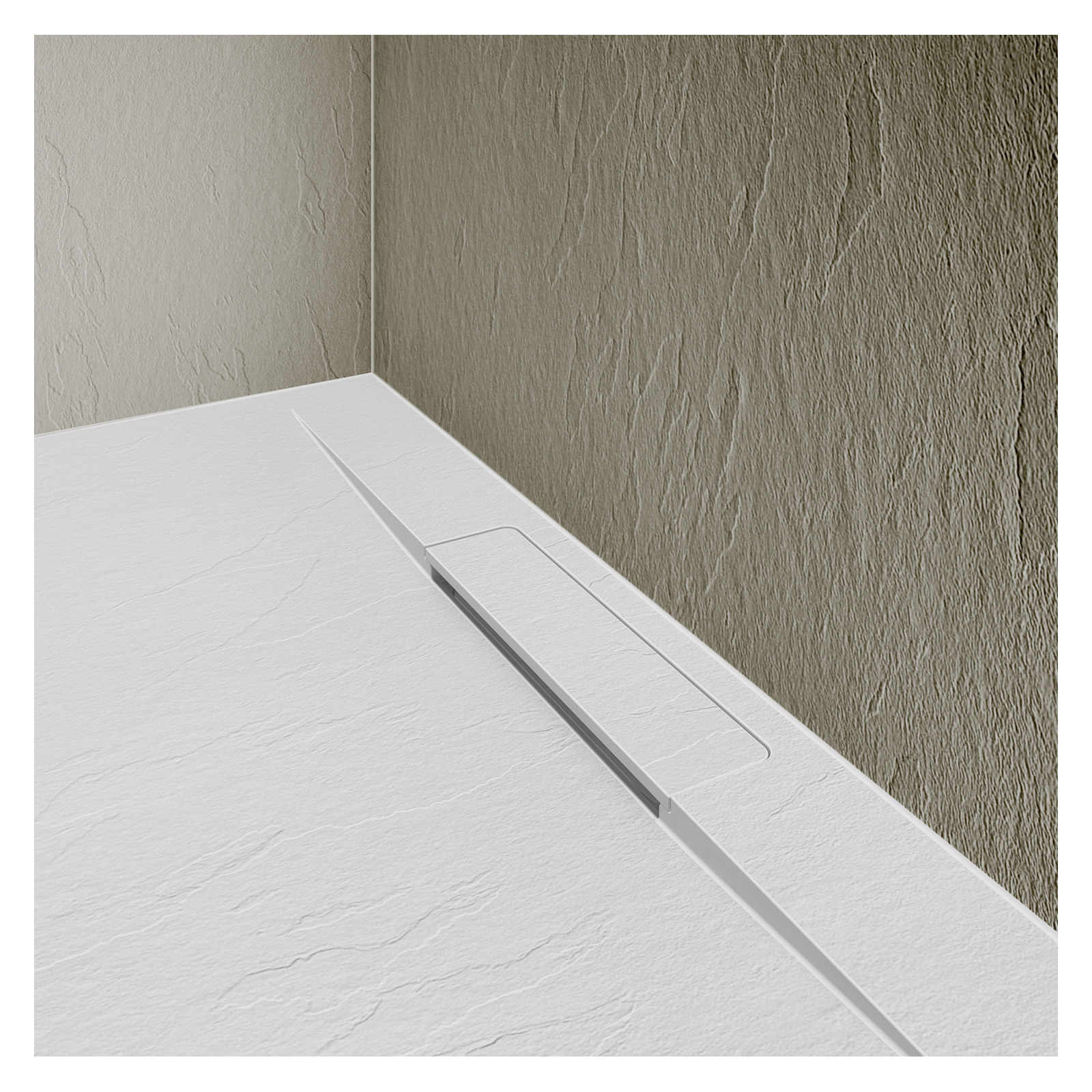 Receveur de douche aspect pierre extra-plat blanc - Bonde incluse