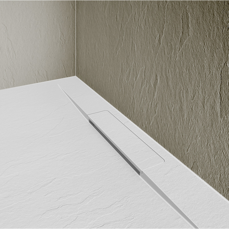 Receveur de douche aspect pierre extra-plat blanc - Bonde incluse