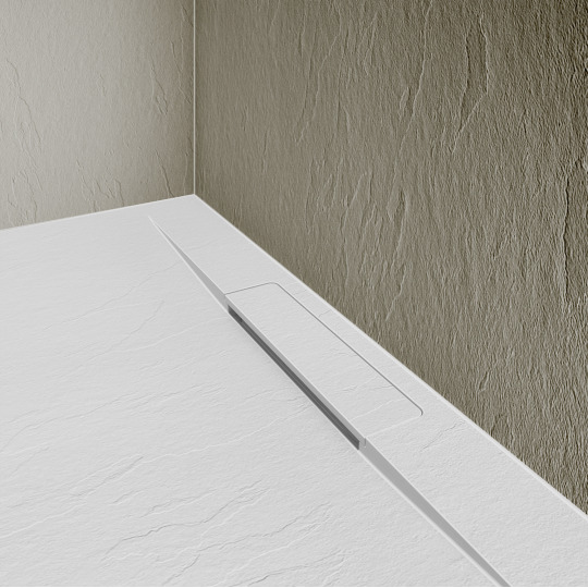 Receveur de douche aspect pierre extra-plat blanc - Bonde incluse