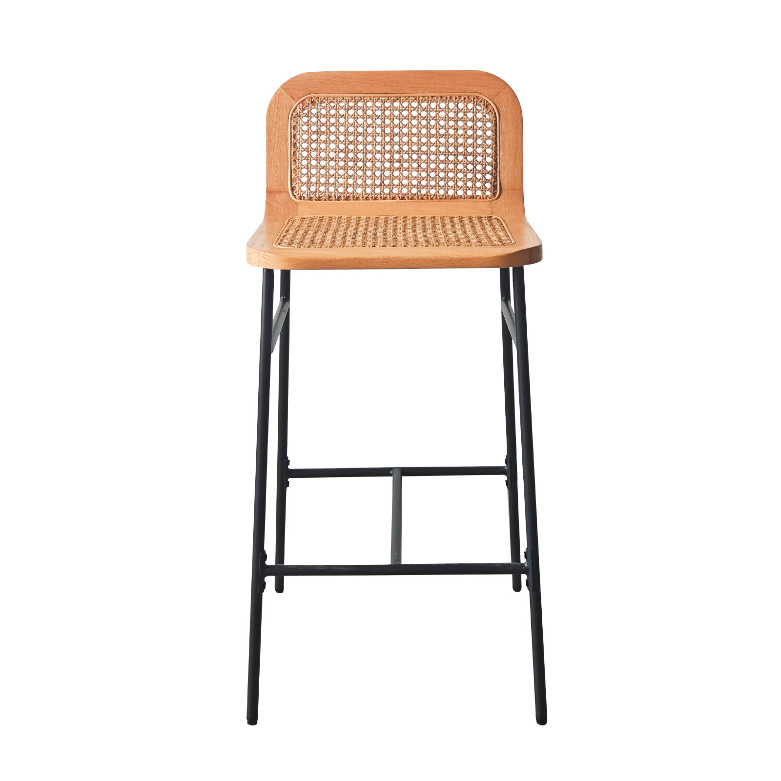 Lot de chaises d'îlot et bar en métal et assise cannage H65cm